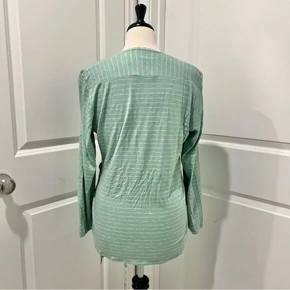 Soft Surroundings Women's Green/Gray Striped Long Sleeve Wrap Blouse Large 14-16 - Picture 5 of 7